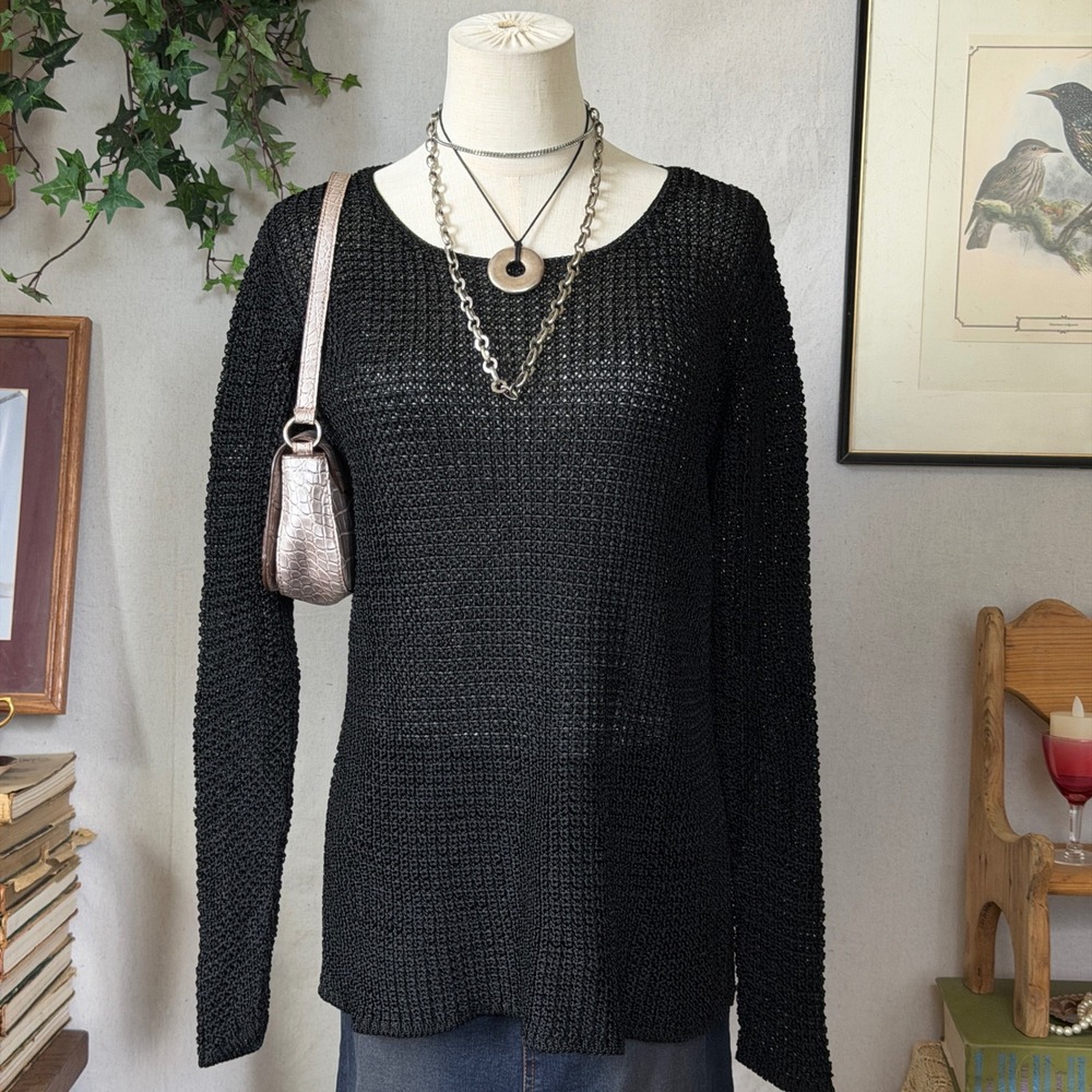 Black Rayon Crochet Sweater Whimsygoth Indie Sleaze M Sheer Mesh Layering